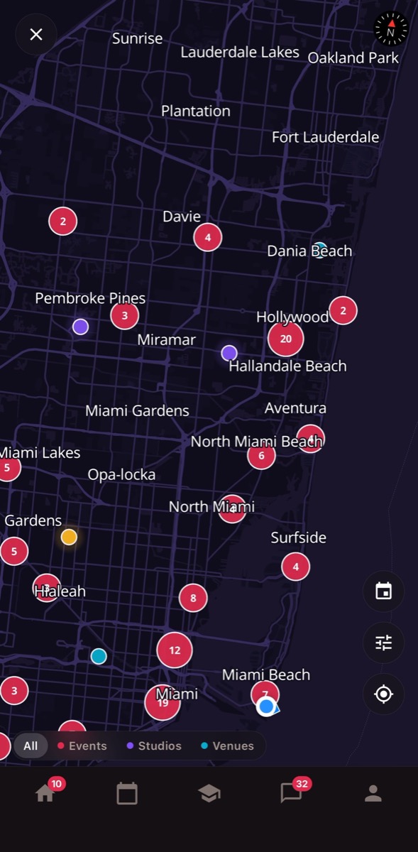 Bailar app global events map