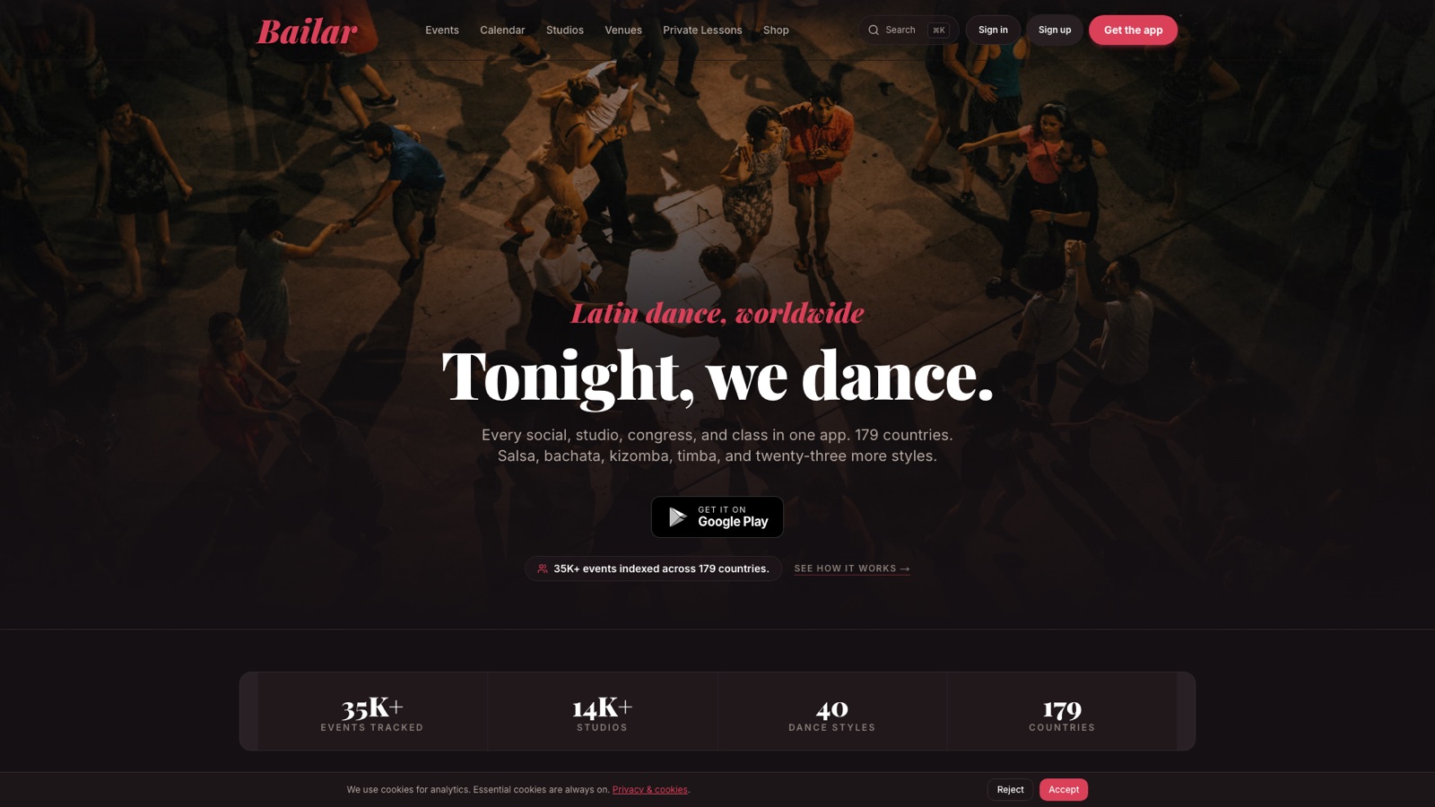 Bailar TV app home screen