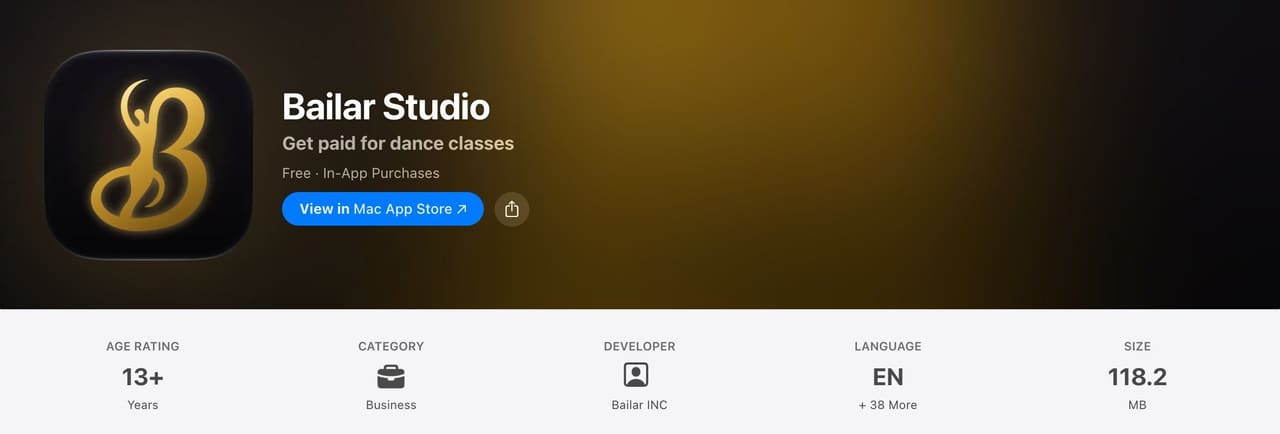 App Store listing header for Bailar Studio.